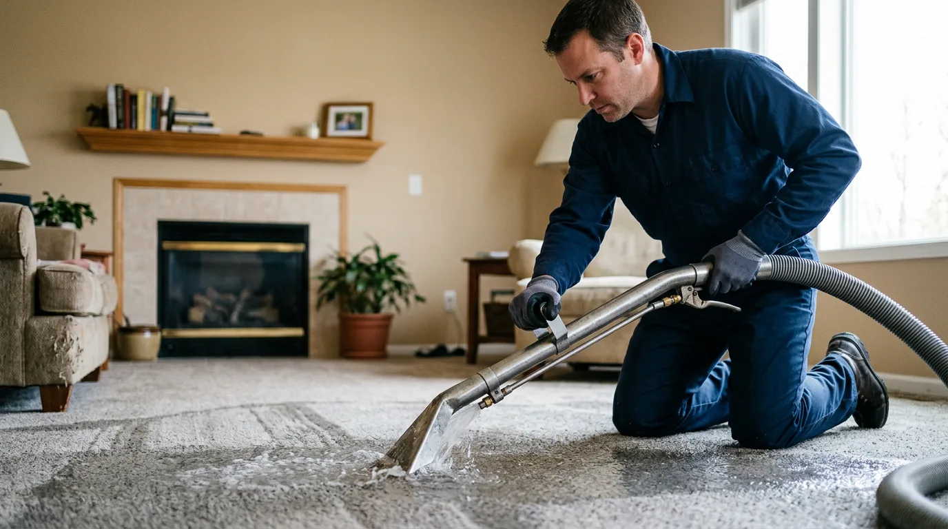 Water damage restoration technician working near Huntertown, IN